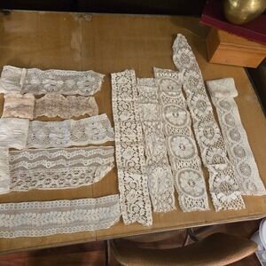 Vintage Lace Trim Remnants Lot Ivory Cream Floral Crochet Sewing Crafting 10pc